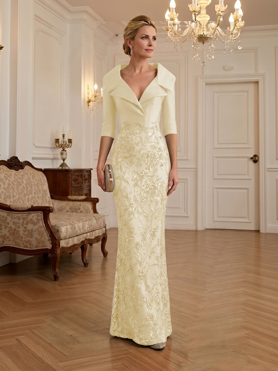 Sequin Floral Sheath Floor-Length Mother of the Bride & Groom Dresses with Satin Bodice (SHI22500925)