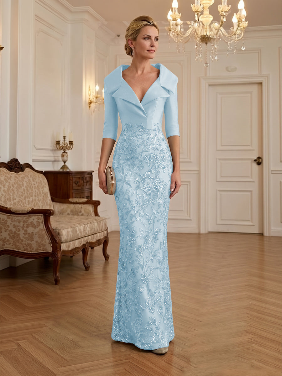 Sequin Floral Sheath Floor-Length Mother of the Bride & Groom Dresses with Satin Bodice (SHI22500925)