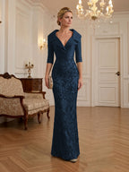 Sequin Floral Sheath Floor-Length Mother of the Bride & Groom Dresses with Satin Bodice (SHI22500925)