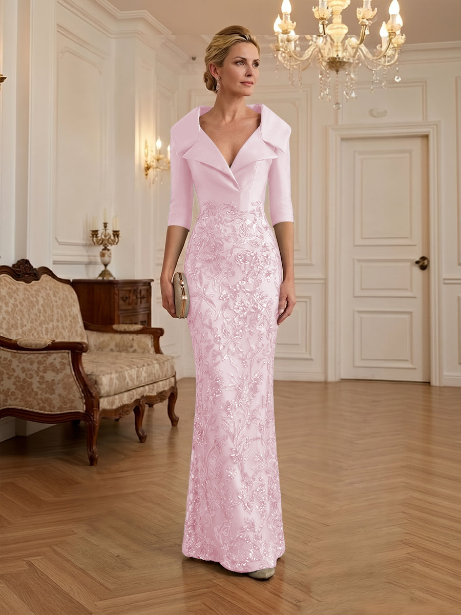 Sequin Floral Sheath Floor-Length Mother of the Bride & Groom Dresses with Satin Bodice (SHI22500925)