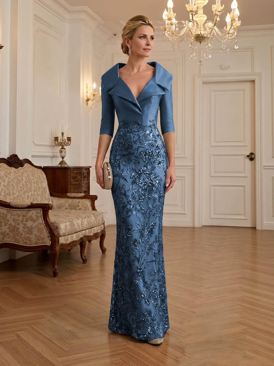 Sequin Floral Sheath Floor-Length Mother of the Bride & Groom Dresses with Satin Bodice (SHI22500925)