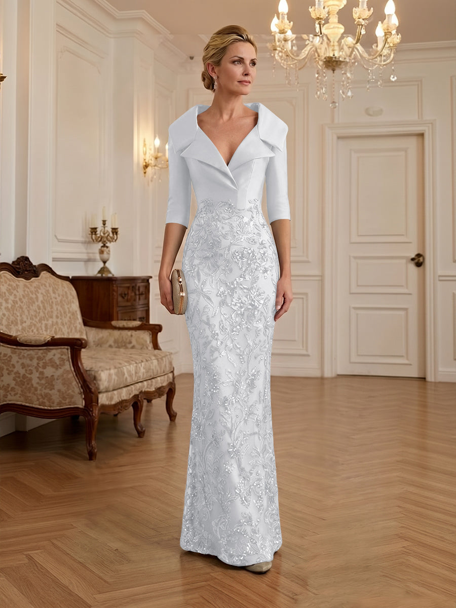 Sequin Floral Sheath Floor-Length Mother of the Bride & Groom Dresses with Satin Bodice (SHI22500925)