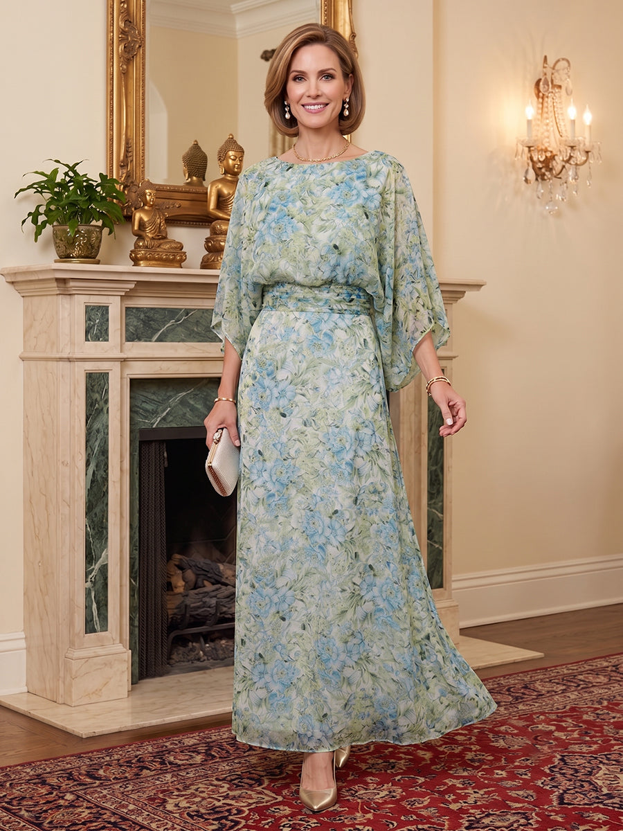 Jacquard Sheath/Column Scoop Neck Floor-Length Mother of the Bride & Groom Dresses with Ruched Waist (SHI22500921)