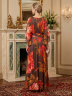 Floral Print A-Line/Princess Scoop Neck Floor-Length Mother of the Bride & Groom Dresses with Ruffles & Ruched Waist (SHI22501132)