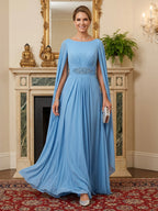 A-Line Chiffon Long Mother of the Bride & Groom Dresses with Cape Sleeves (SHI22500721)