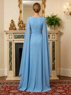 A-Line Chiffon Long Mother of the Bride & Groom Dresses with Cape Sleeves (SHI22500721)