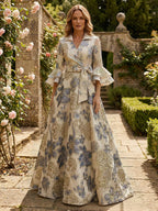 Jacquard A-Line/Princess V-Neck Floor-Length Mother of the Bride & Groom Dresses with Belt (SHI22500943)