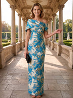 Jacquard Sheath Off the Shoulder Ruched Corset Mother of the Bride & Groom Dresses (SHI22500958)