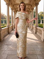 Jacquard Sheath Off the Shoulder Ruched Corset Mother of the Bride & Groom Dresses (SHI22500958)