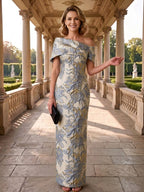 Jacquard Sheath Off the Shoulder Ruched Corset Mother of the Bride & Groom Dresses (SHI22500958)