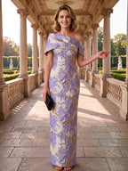 Jacquard Sheath Off the Shoulder Ruched Corset Mother of the Bride & Groom Dresses (SHI22500958)