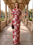 Jacquard Sheath Off the Shoulder Ruched Corset Mother of the Bride & Groom Dresses (SHI22500958)