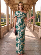 Jacquard Sheath Off the Shoulder Ruched Corset Mother of the Bride & Groom Dresses (SHI22500958)