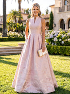 Jacquard A-Line/Princess V-Neck Floor-Length Mother of the Bride & Groom Dresses with Ruched Waist & Pockets (SHI22501298)