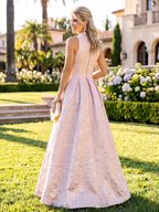 Jacquard A-Line/Princess V-Neck Floor-Length Mother of the Bride & Groom Dresses with Ruched Waist & Pockets (SHI22501298)