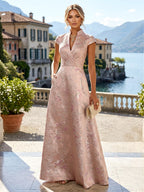 Jacquard A-Line/Princess V-Neck Floor-Length Mother of the Bride & Groom Dresses with Pockets (SHI22500987)