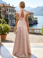 Sheath/Column V-Neck Jacquard Maxi Mother of the Bride & Groom Dresses with Ruffles & Slit (SHI25001047)