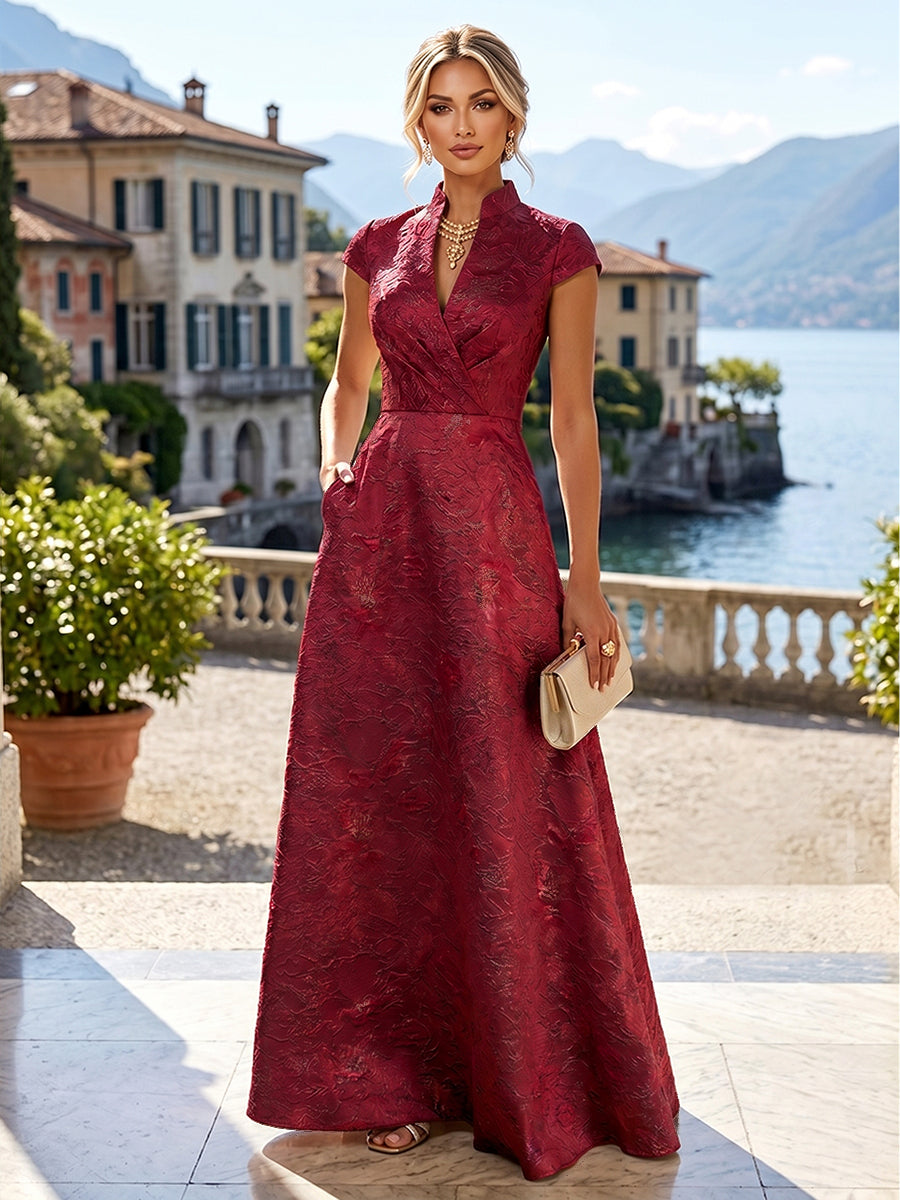Jacquard A-Line/Princess V-Neck Floor-Length Mother of the Bride & Groom Dresses with Pockets (SHI22500987)