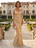 Lace Appliques Sheath/Column Scoop Neck Floor-Length Mother of the Bride & Groom Dresses for Women (SHI22501013)