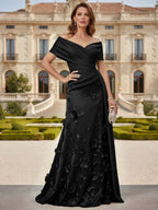 Tulle A-Line/Princess Off Shoulder Floor-Length Mother of the Bride & Groom Dresses with 3D Flowers (SHI22501019)