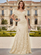 Tulle A-Line/Princess Off Shoulder Floor-Length Mother of the Bride & Groom Dresses with 3D Flowers (SHI22501019)