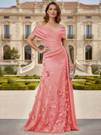 Tulle A-Line/Princess Off Shoulder Floor-Length Mother of the Bride & Groom Dresses with 3D Flowers (SHI22501019)
