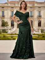 Tulle A-Line/Princess Off Shoulder Floor-Length Mother of the Bride & Groom Dresses with 3D Flowers (SHI22501019)