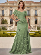 Tulle A-Line/Princess Off Shoulder Floor-Length Mother of the Bride & Groom Dresses with 3D Flowers (SHI22501019)