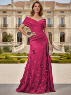 Tulle A-Line/Princess Off Shoulder Floor-Length Mother of the Bride & Groom Dresses with 3D Flowers (SHI22501019)