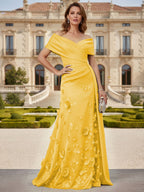 Tulle A-Line/Princess Off Shoulder Floor-Length Mother of the Bride & Groom Dresses with 3D Flowers (SHI22501019)