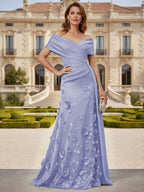 Tulle A-Line/Princess Off Shoulder Floor-Length Mother of the Bride & Groom Dresses with 3D Flowers (SHI22501019)