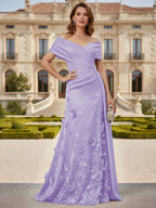 Tulle A-Line/Princess Off Shoulder Floor-Length Mother of the Bride & Groom Dresses with 3D Flowers (SHI22501019)