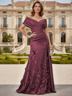Tulle A-Line/Princess Off Shoulder Floor-Length Mother of the Bride & Groom Dresses with 3D Flowers (SHI22501019)