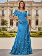 Tulle A-Line/Princess Off Shoulder Floor-Length Mother of the Bride & Groom Dresses with 3D Flowers (SHI22501019)