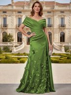 Tulle A-Line/Princess Off Shoulder Floor-Length Mother of the Bride & Groom Dresses with 3D Flowers (SHI22501019)