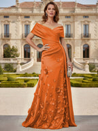 Tulle A-Line/Princess Off Shoulder Floor-Length Mother of the Bride & Groom Dresses with 3D Flowers (SHI22501019)