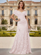 Tulle A-Line/Princess Off Shoulder Floor-Length Mother of the Bride & Groom Dresses with 3D Flowers (SHI22501019)