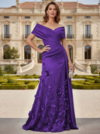 Tulle A-Line/Princess Off Shoulder Floor-Length Mother of the Bride & Groom Dresses with 3D Flowers (SHI22501019)
