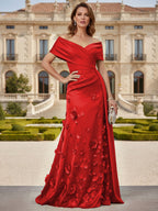 Tulle A-Line/Princess Off Shoulder Floor-Length Mother of the Bride & Groom Dresses with 3D Flowers (SHI22501019)