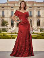Tulle A-Line/Princess Off Shoulder Floor-Length Mother of the Bride & Groom Dresses with 3D Flowers (SHI22501019)