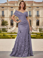 Tulle A-Line/Princess Off Shoulder Floor-Length Mother of the Bride & Groom Dresses with 3D Flowers (SHI22501019)