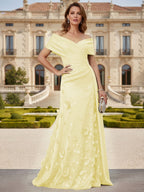 Tulle A-Line/Princess Off Shoulder Floor-Length Mother of the Bride & Groom Dresses with 3D Flowers (SHI22501019)