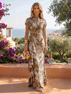 Jacquard Sheath/Column V-Neck Floor-Length Mother of the Bride & Groom Dresses with Ruffles & Ruched Waist (SHI22501058)