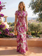 Jacquard Sheath/Column V-Neck Floor-Length Mother of the Bride & Groom Dresses with Ruffles & Ruched Waist (SHI22501058)