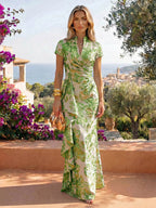 Jacquard Sheath/Column V-Neck Floor-Length Mother of the Bride & Groom Dresses with Ruffles & Ruched Waist (SHI22501058)