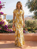 Jacquard Sheath/Column V-Neck Floor-Length Mother of the Bride & Groom Dresses with Ruffles & Ruched Waist (SHI22501058)