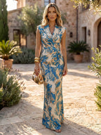 Jacquard Sheath/Column V-Neck Floor-Length Mother of the Bride & Groom Dresses with Ruched Waist (SHI22501059)