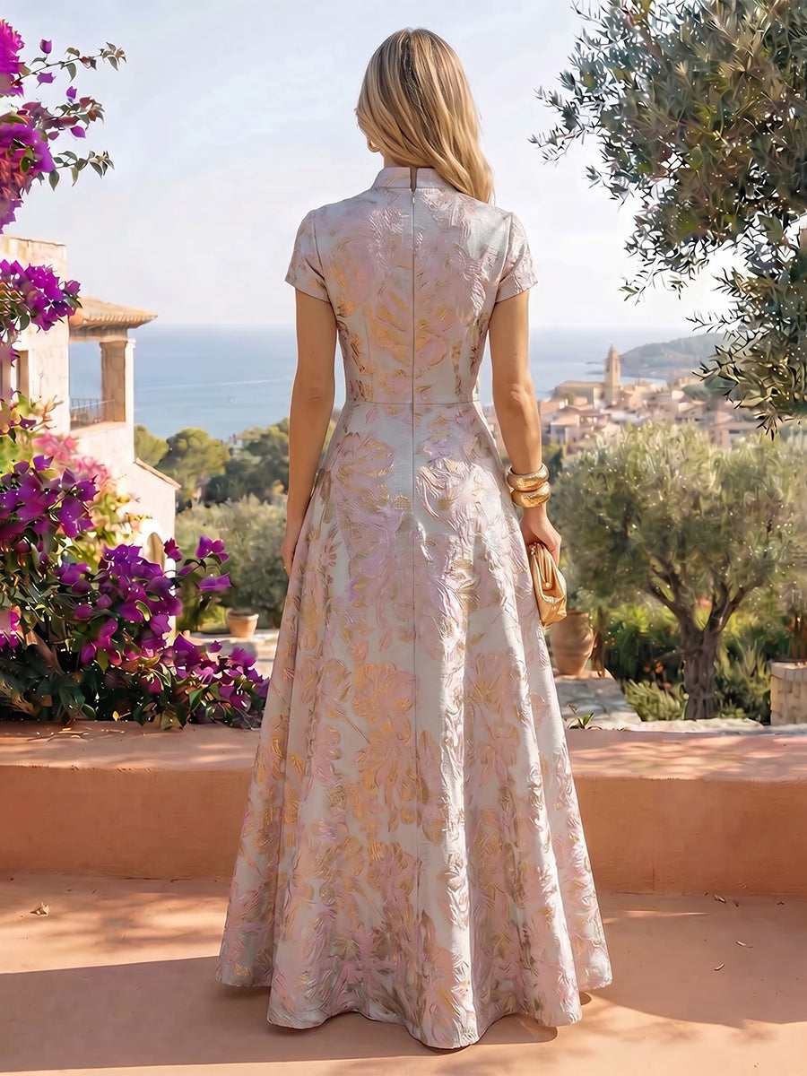 Jacquard A-Line/Princess V-Neck Floor-Length Mother of the Bride & Groom Dresses with Ruched Waist (SHI22501061)