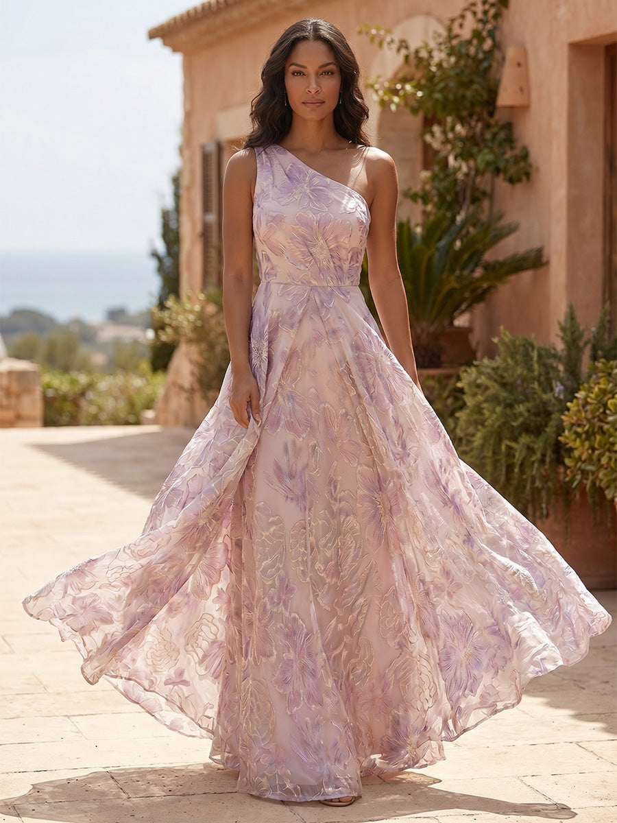 Jacquard A-Line/Princess One Shoulder Floor-Length Mother of the Bride & Groom Dresses with Ruffles & Ruched Waist (SHI22501289)