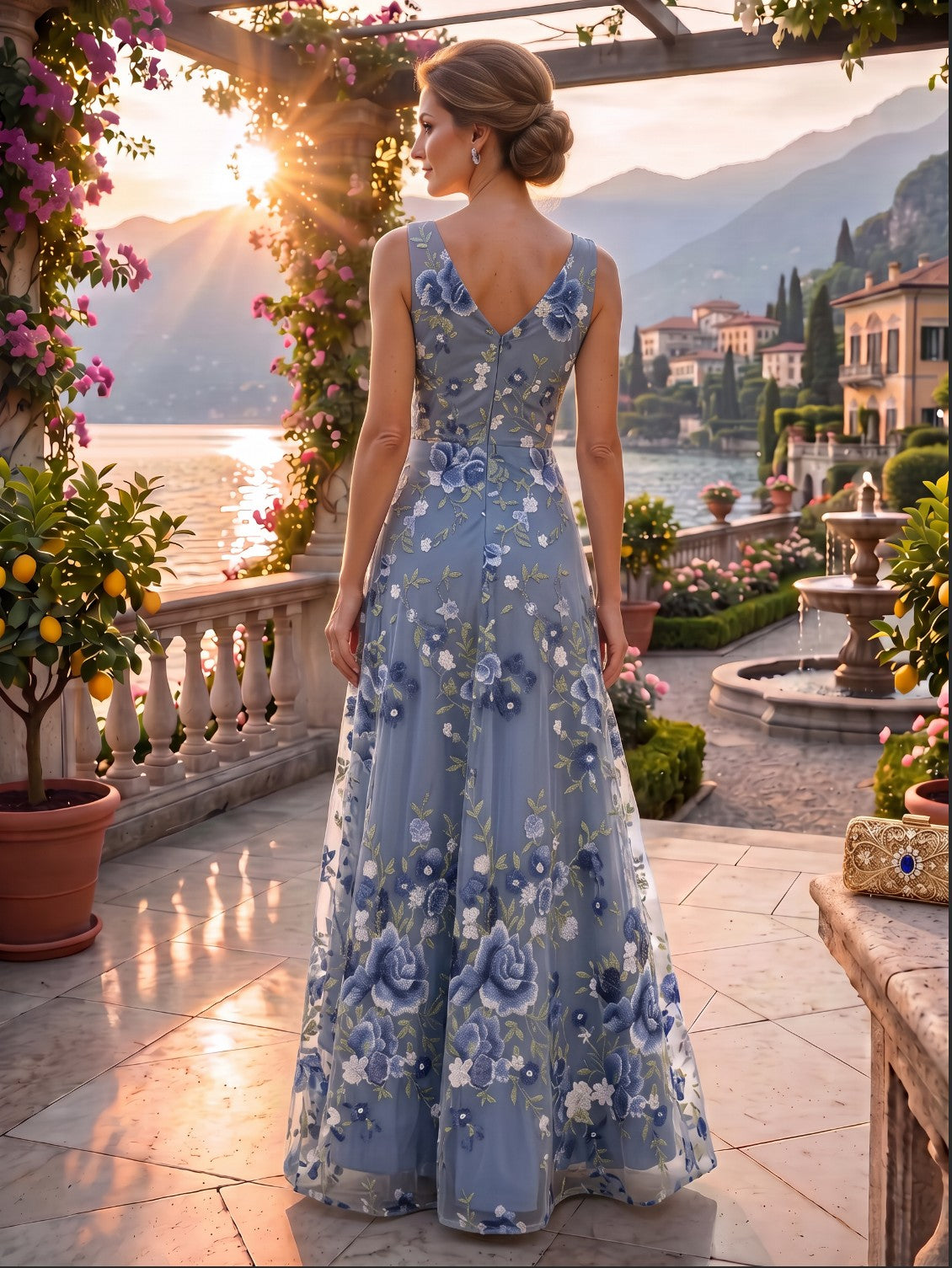 Lace V-Neck Floor-Length Mother of the Bride & Groom Dresses for Women with Ruffles (SHI22501076)